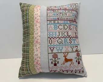 Handmade Cross Stitch 1811 Anne Thompson Reproduction Sampler Pillow