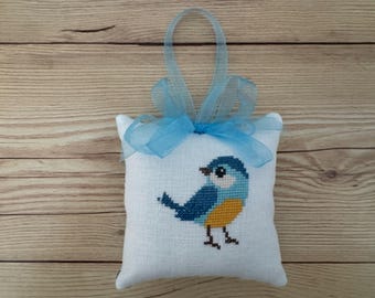 Blue Bird Cross Stitch Ornament, Spring Bird Lover Gift