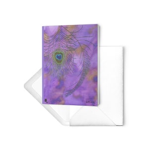 Set of 10 - Peacock Feather Folded Cards