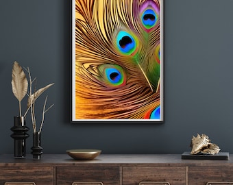 Abstract Peacock Feather Digital Art Print - Vibrant and Mesmerizing Design