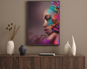 Hair Chronicles: Multicolor Curly Hair Digital Wall Art Print - Celebrating African American Beauty and Self-Expression