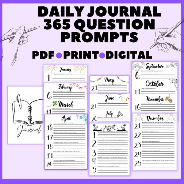 Daily Journal One Year of Journal Prompts 365 Days of Writing Journal for Daily Planning Prompts for Daily Reflection Digital Journal