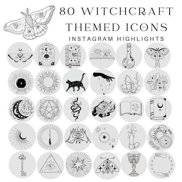 Instagram Icons Witchcraft Tarot Theme Icons Boho Instagram highlight covers Witch Aesthetic for apps Minimal Neutral Colors Black Grey