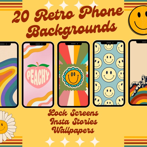 Phone Background Retro Groovy Phone Wallpapers Smiley Instagram Story Backgrounds Flowers 1960s 1970s Throwback iPhone Screen Android