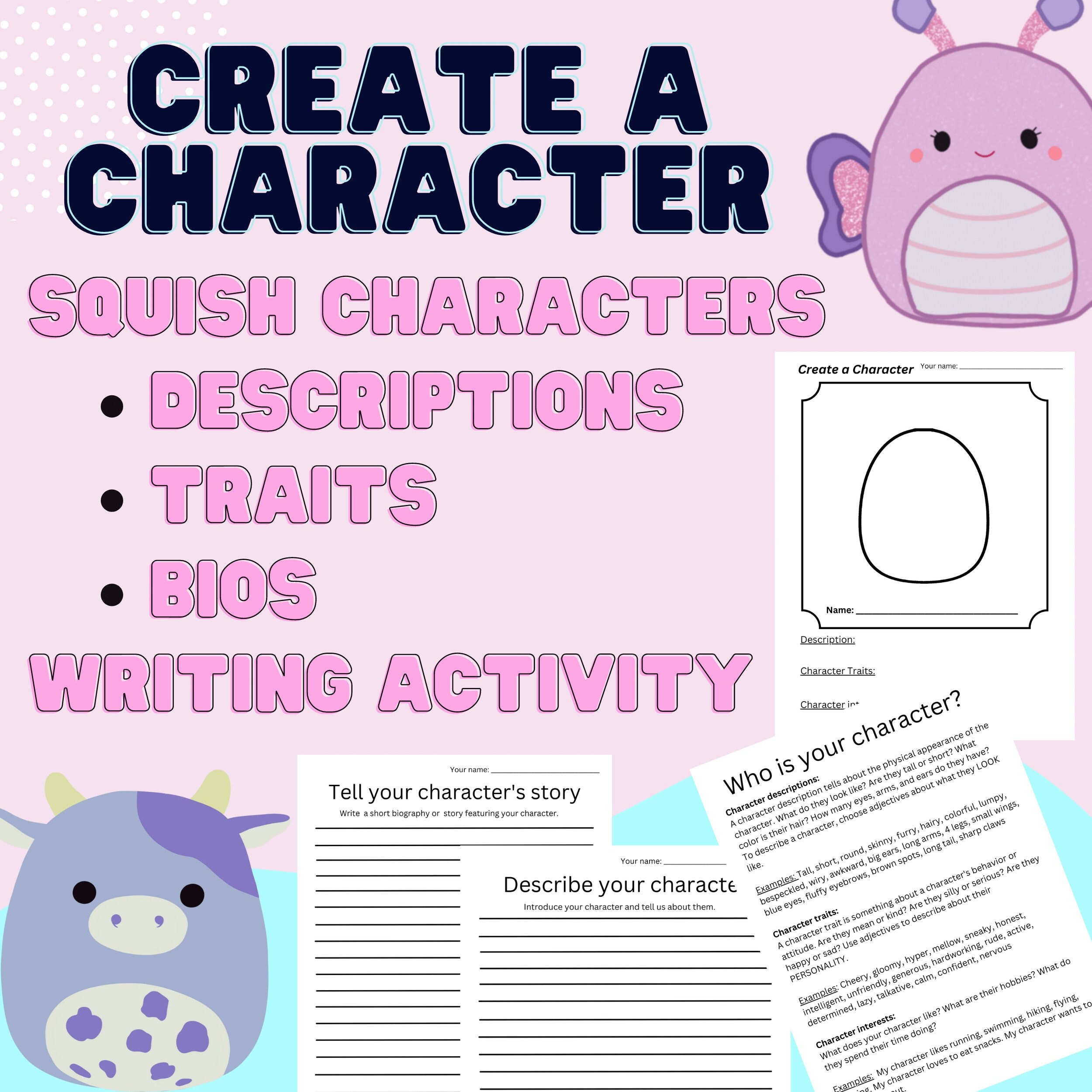 Design a Squishmallow Character Study Writing Activity Plush Printables ...