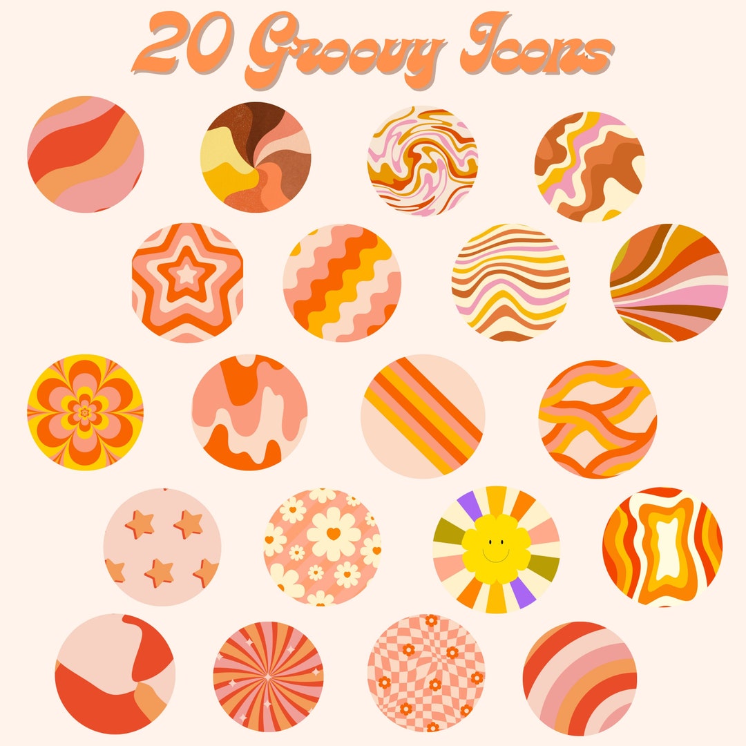 20 Groovy Icons for Instagram Highlights/themed App Icons Pink/orange