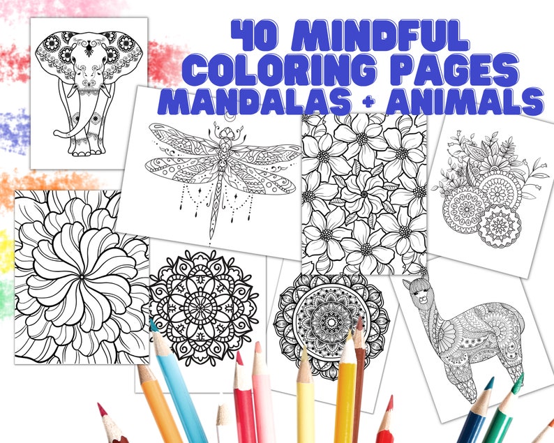 Mindful Coloring Pages Print Mandalas Coloring Animals Etsy