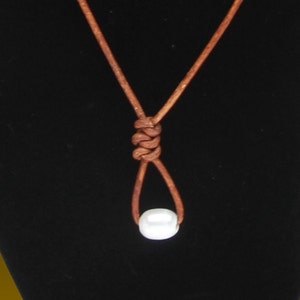 Natural Freshwater Pearl on Hand Knotted Soft Brown Leather Cord Necklace - Select your perfect length and type of clasp!