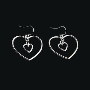 Doppelherz Ohrringe mit SOLID 925 Sterling Silber (gestempelt für Authentizität) Ohrhaken- Leichtgewicht- Offenes Herz Design- Geschenkidee für Sie
