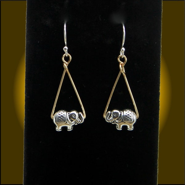 Solid 925 Sterling Silver (Stamped) Ear Wires on Silver Plated Elephant Charm Earrings - Hypoallergenic - Mixed Metal - Elephant Lovers