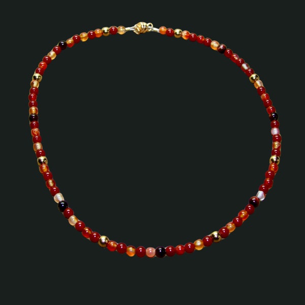 Collier cornaline et pierres précieuses oeil de tigre avec perles décoratives en or 18 carats - Vous sélectionnez la longueur et le style de fermoir qui vous conviennent - Cadeau pour elle