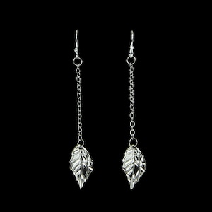 Solid 925 Sterling Silver (stamped) Ear Wires on Silver Leaf Dangle Earrings with Polished Stainless Steel Chain-Hypoallergenic- Lightweight