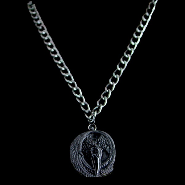 Carved Obsidian Viking Raven's Head Pendant on Lightweight Gun Metal Black Curb Chain Necklace- Select your perfect length - Nordic - Unisex