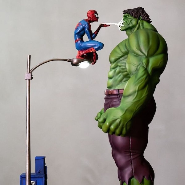 Hulk vs spiderman Diorama Marvel Statue 3d Model 3d Paint 3d stl files