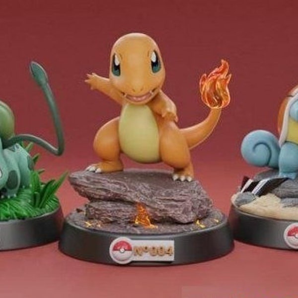 Charmander, Squirtle, Bulbasaur STL File 3D Model Figure