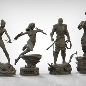 Mortal Combat Pack Figurine STL, Kitana, Mileena, Scorpion, Sub Zero Statue 3d Model 3d Printer stl files