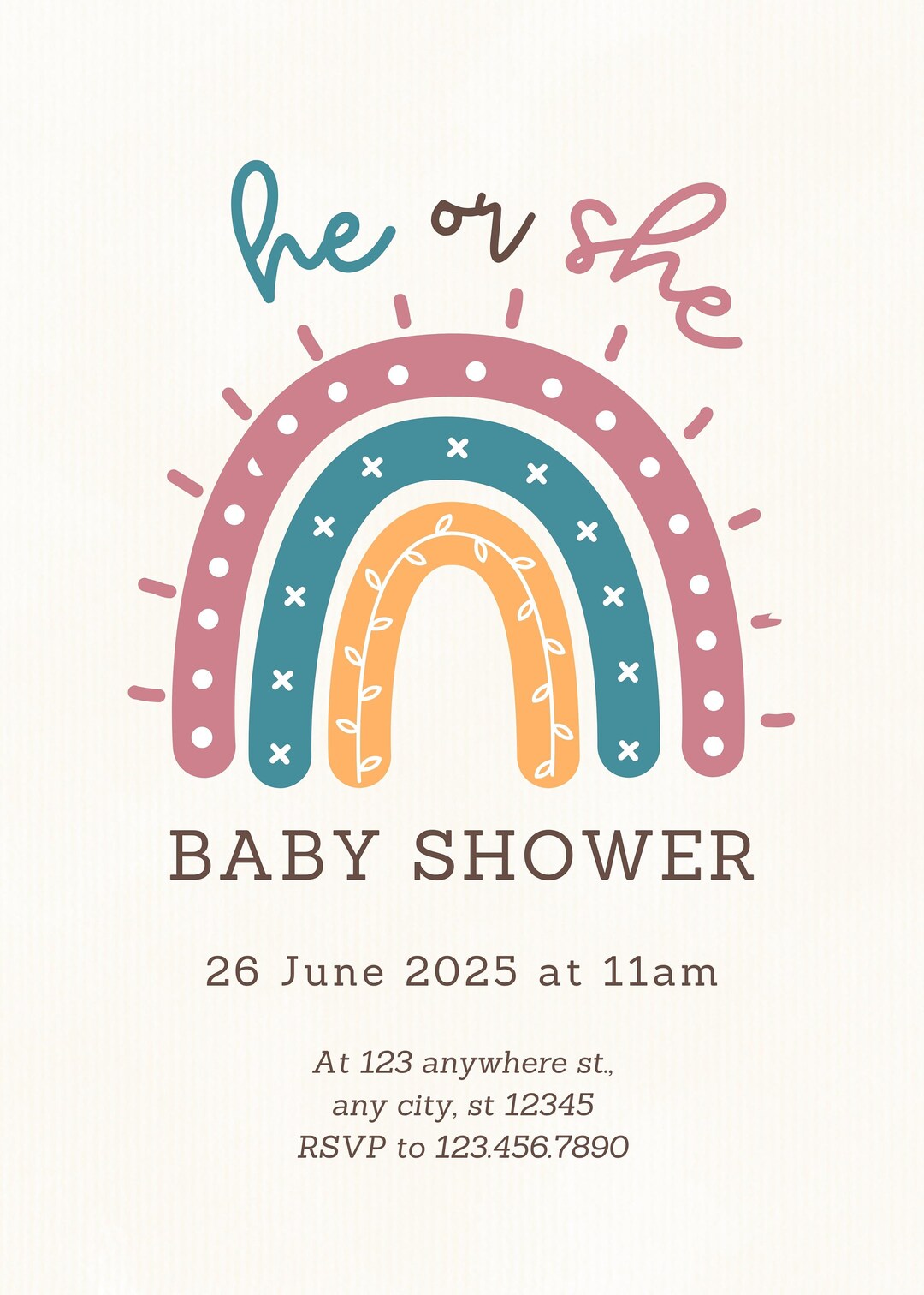 Editable Boho Rainbow Baby Shower Invitation. Etsy