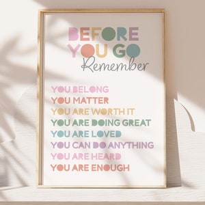 Girls Affirmation Wall Art, Inspirational Classroom Decor, Girl Bedroom Decor, Playroom Prints, Motivational Wall Art, Rainbow Wall Art