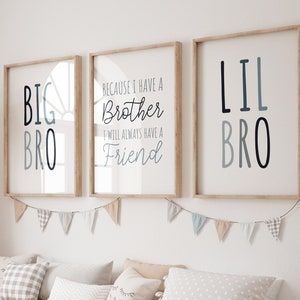 Big Bro Lil Bro Print Set, Brothers Bedroom Decor, Brothers Prints, Brothers Wall Art, INSTANT DOWNLOAD, Sibling Prints, Playroom Prints