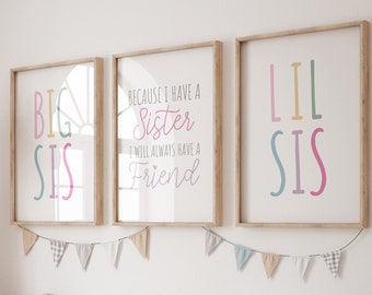 Big Sis Lil Sis Print Set, Sisters Bedroom Decor, Sister Prints, Sister Wall Art, INSTANT DOWNLOAD, Sibling Prints, Playroom Prints