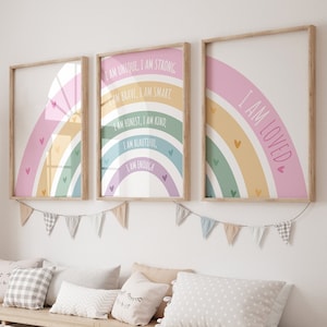 Ensemble d'impressions affirmation pour filles, imprimés arc-en-ciel, je suis imprimé, décoration de chambre de filles, affirmations positives, décoration de chambre d'enfant, salle de jeux, enfant en bas âge