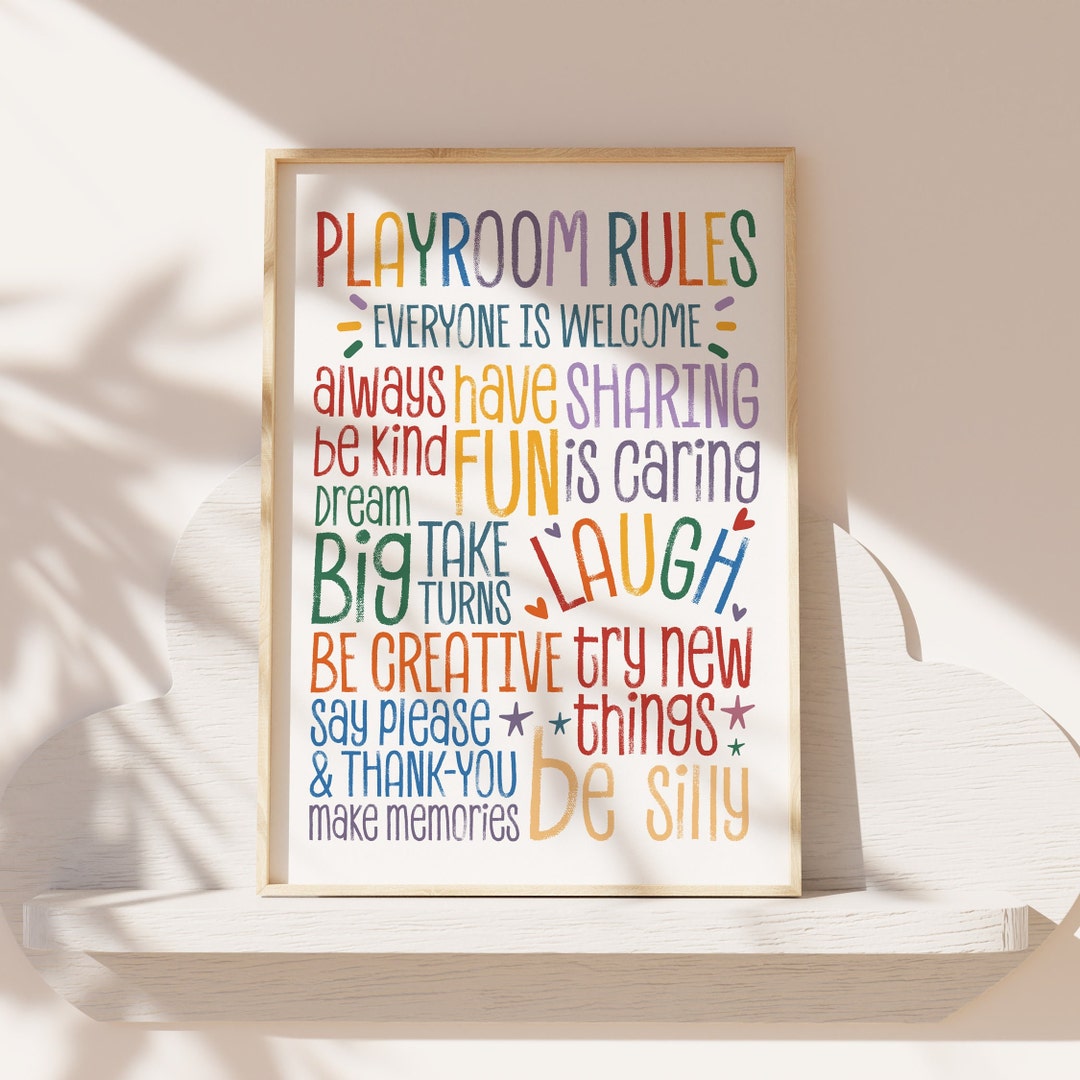 Playroom Rules Print, Playroom Prints, Rainbow Prints, Playroom Wall ...