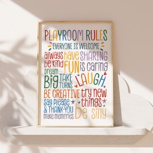 Playroom Rules Print, Playroom Prints, Rainbow Prints, Playroom Wall Art, Colourful, Playroom Wall Art, Sibling, Prints, Educational Prints