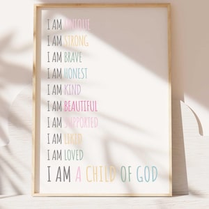 I am a child of God, Girls Affirmation Print, Christian Wall Art, Girls Nursery Prints, Girls Bedroom Decor, Nursery Wall Art, Rainbow Decor