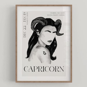 Poster artistico con il segno zodiacale del Capricorno, poster con il segno zodiacale dell'astrologia, acquerello del Capricorno, segno zodiacale minimalista femminile, design nordico, decorazione da parete