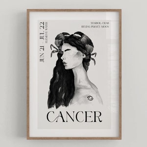 Poster artistico con il segno zodiacale del Cancro, poster con il segno zodiacale dell'astrologia, poster da parete con il segno del Cancro in acquerello, segno zodiacale minimalista femminile, design nordico, decorazione da parete