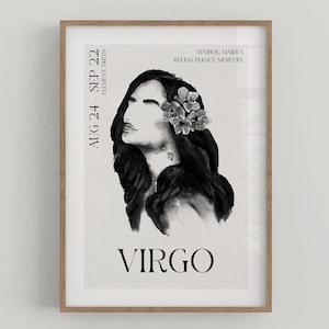 Poster artistico con il segno zodiacale della Vergine, poster con il segno zodiacale dell'astrologia, poster murale con il segno della Vergine in acquerello, segno zodiacale minimalista femminile, design nordico, decorazione da parete