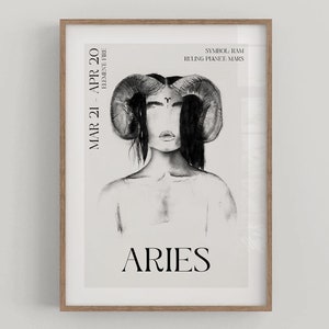 Aries Zodiac Art Poster, Astrology Zodiac Poster, Watercolor Aries Wall Art, Feminine Minimalistic Star Sign, Nordic Design, Wall Decor