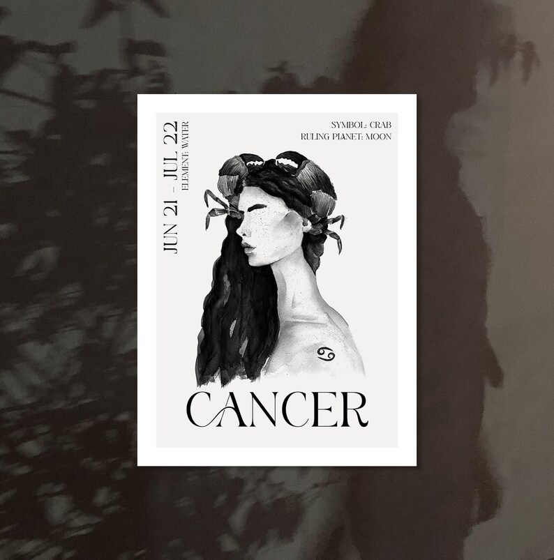 Cancer Pinterest Watercolor Cancer Zodiac Poster: Feminine Nordic Star Sign Art - Etsy