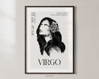 Virgo Zodiac Art Poster, Astrology Zodiac Poster, Watercolor Virgo Wall Art, Feminine Minimalistic Star Sign, Nordic Design, Wall Decor