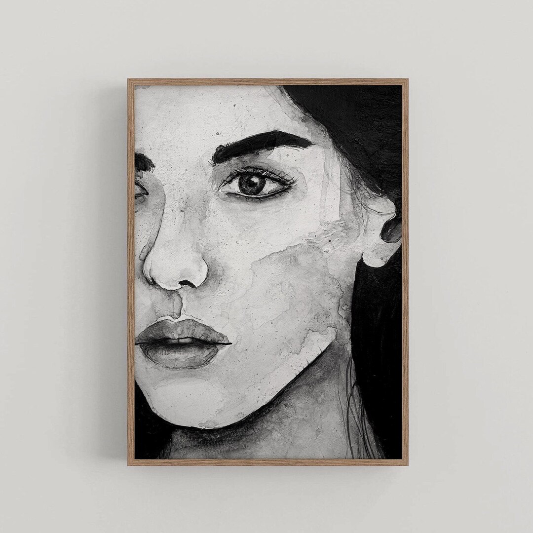 Abstract Woman Portrait Poster: Minimalist Black and White Acrylic ...