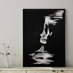 Abstract Female Portrait Art Poster: Minimalist Black and White Acrylic ...