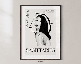 Sagittarius Zodiac Art Poster, Astrology Zodiac Poster, Watercolor Sagittarius, Feminine Minimalistic Star Sign, Nordic Design, Wall Decor