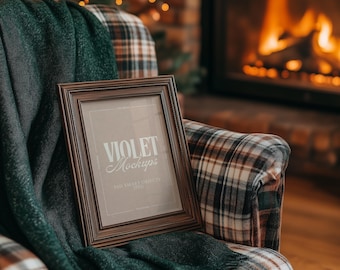 Vertical Christmas Picture Frame Mockup | Digital PSD JPG Art Mockup | Rustic Wooden Frame Mockup | Holiday Decor | Photoshop Frame Mockup