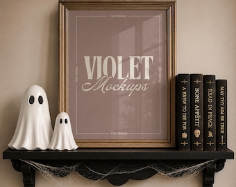 Halloween Shelf Frame Mockup: Vertical PSD Smart Object & JPEG Frame Mockup | Ghost Mockup Decor