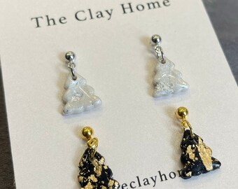 Christmas Tree Polymer Clay Earrings  // Handmade Polymer Dangle Drop Clay Earrings