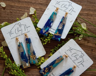 The Cordelia Collection // Handmade Polymer Dangle Drop Clay Earrings / Blue Seaside Dangle Earrings