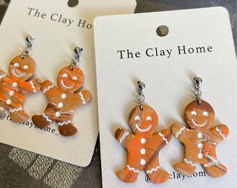Festive Gingerbread // Bauble Hearts // Handmade Polymer Dangle Drop Clay Earrings