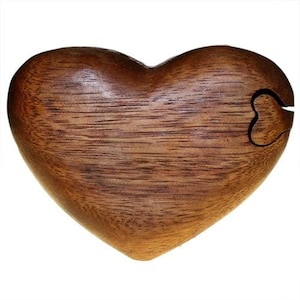 Bali Magic Box -Heart - Heart Puzzle Trinket Box in Brown Wood Hand Carved Girls Jewellery  Hiding Box
