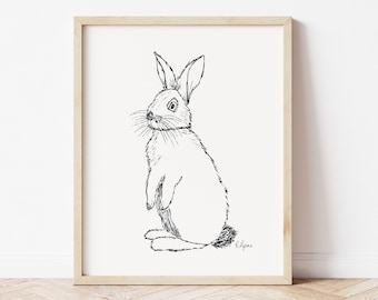 Curious Bunny Art Print - Original Rabbit Ink Sketch - Giclee Art Print - Original Art - Unframed Minimalist Art Print - Country Decor