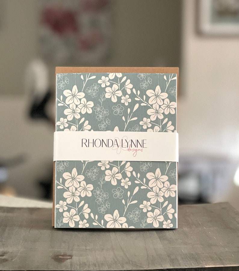 Sage Green Floral Patterned Note Cards - Set of 6 Notecards - Ivory ...
