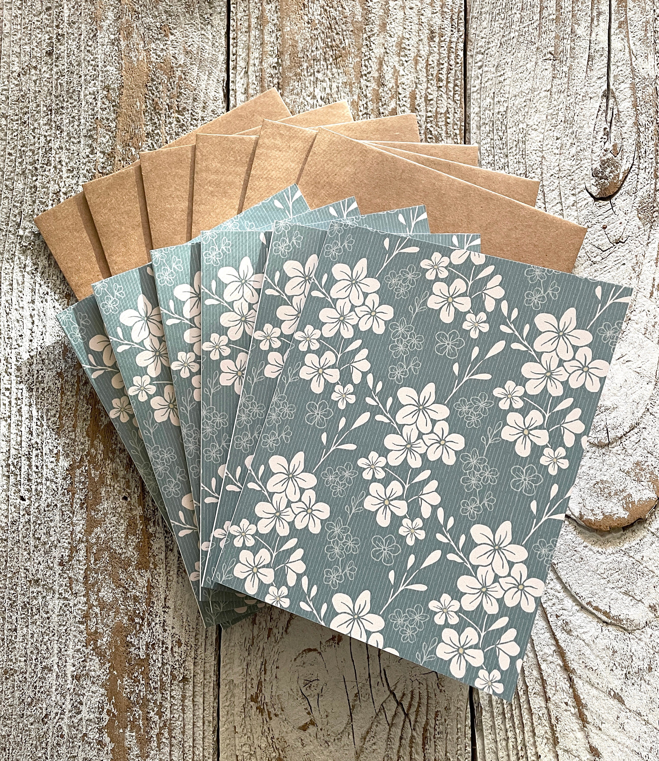 Sage Green Floral Patterned Note Cards - Set of 6 Notecards - Ivory ...