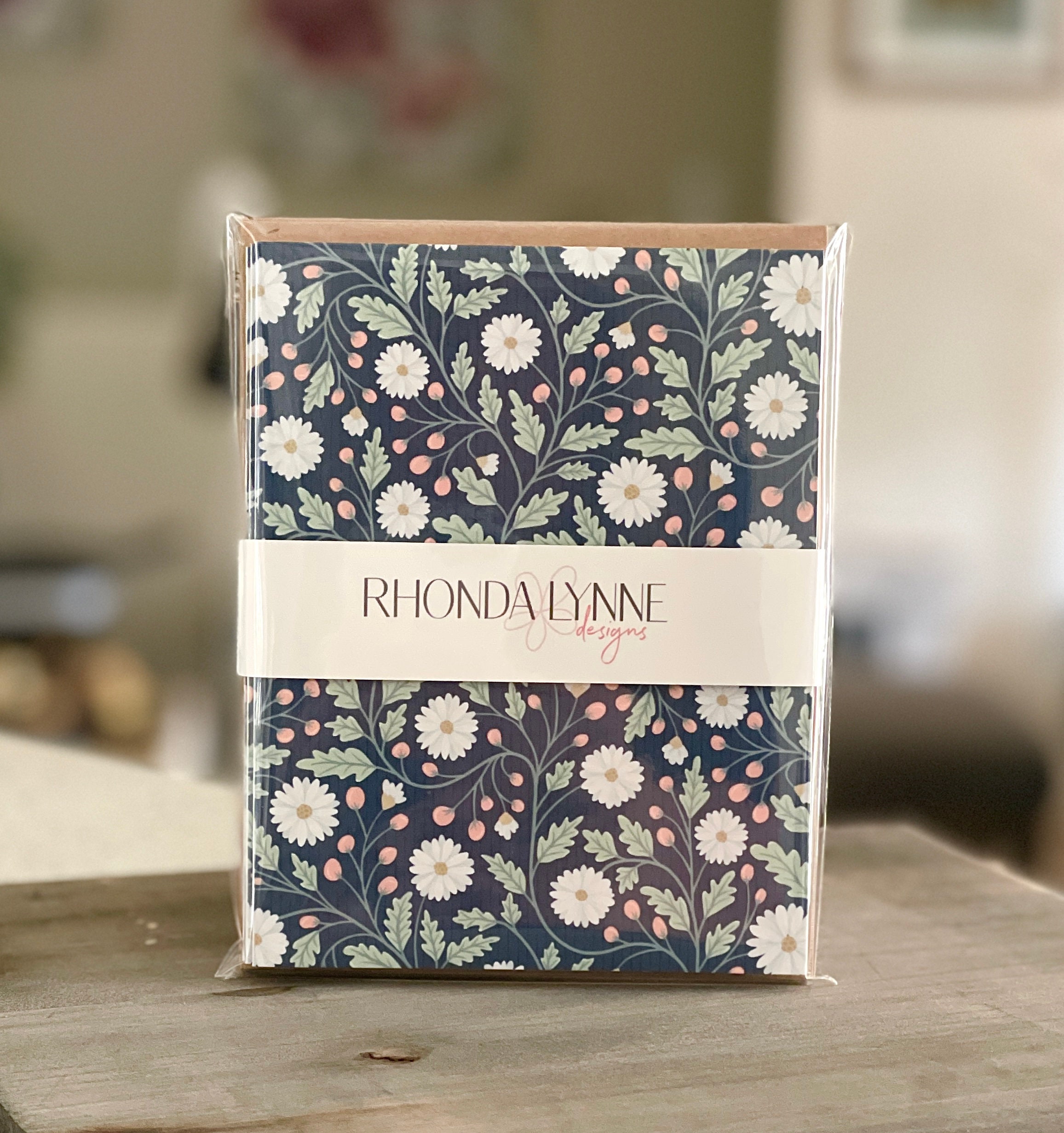 Wildflower Daisies Note Cards - Set of 6 Notecards - Navy Floral ...