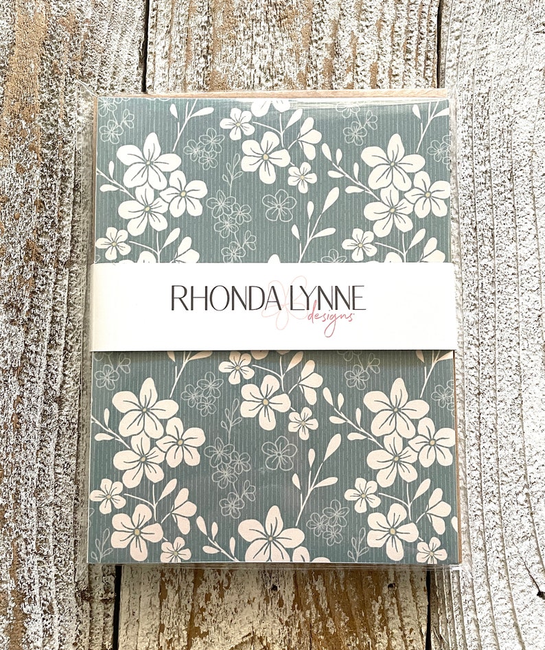 Sage Green Floral Patterned Note Cards - Set of 6 Notecards - Ivory ...