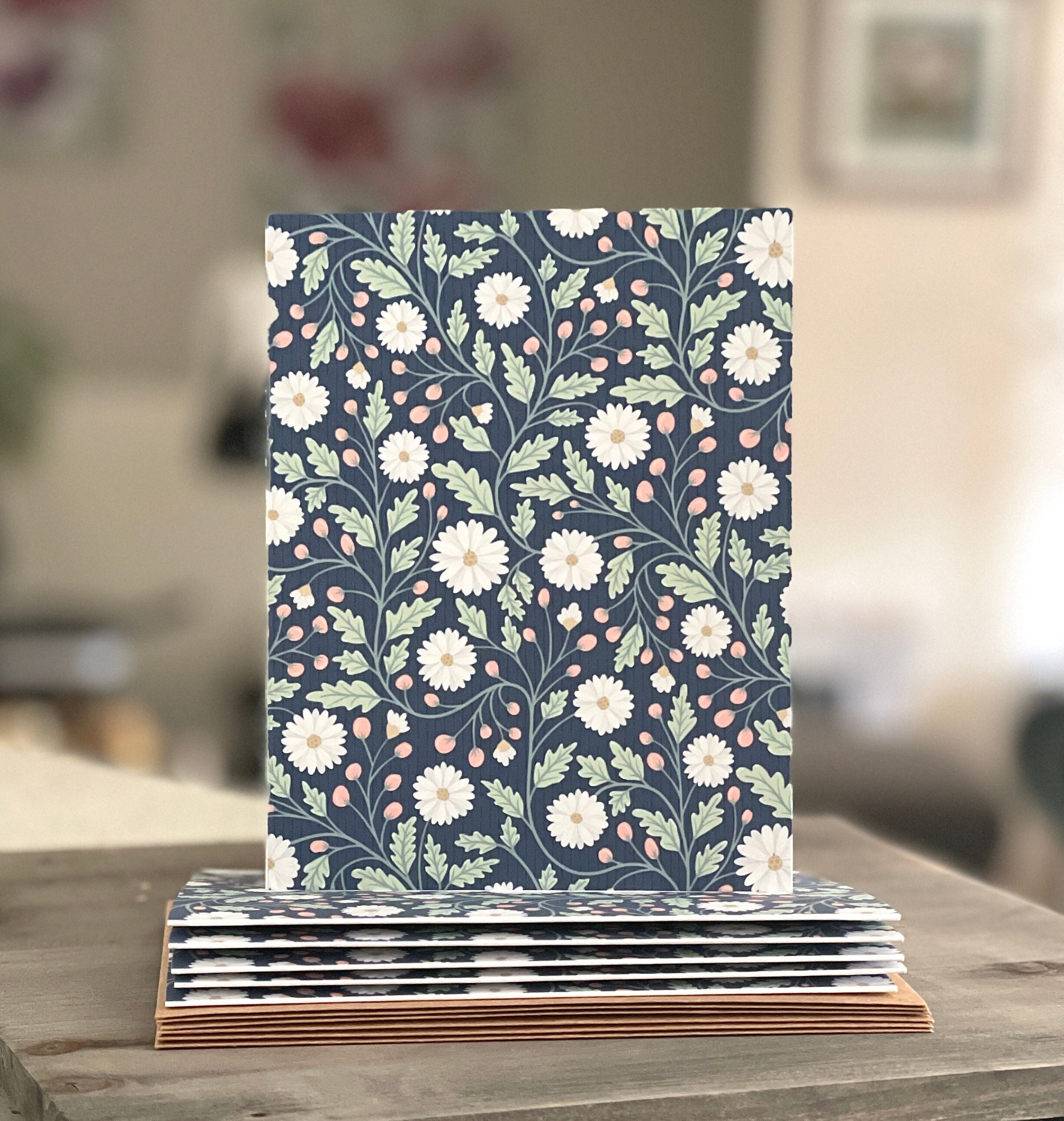 Wildflower Daisies Note Cards - Set of 6 Notecards - Navy Floral ...