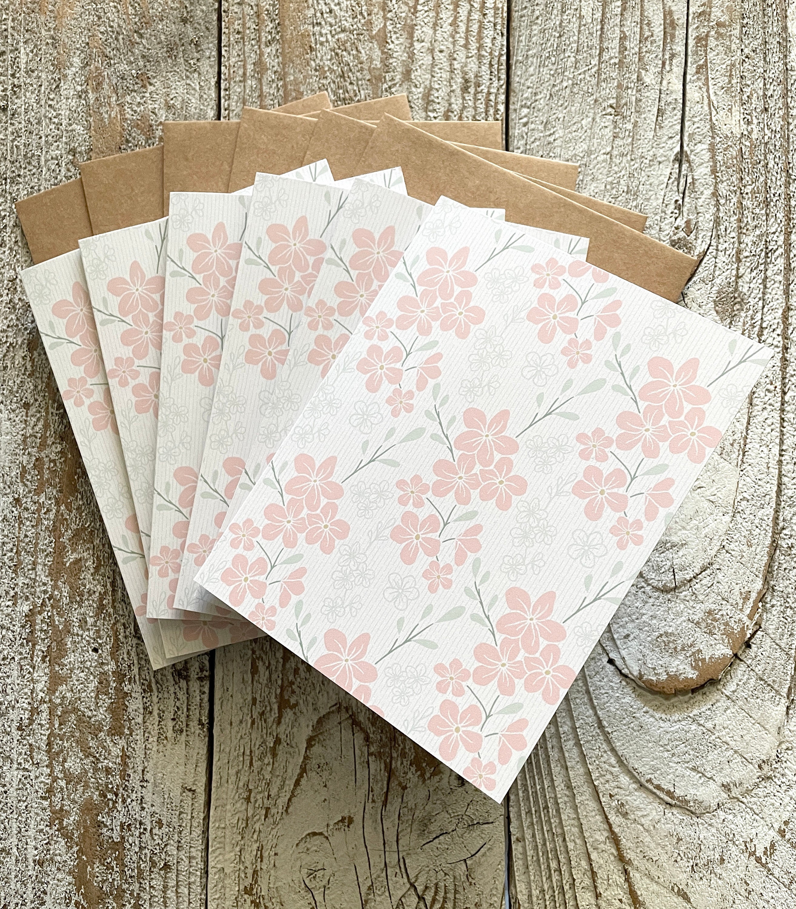 Pink Floral Forget Me Not Cards - Set of 6 Notecards - Floral Patterned ...